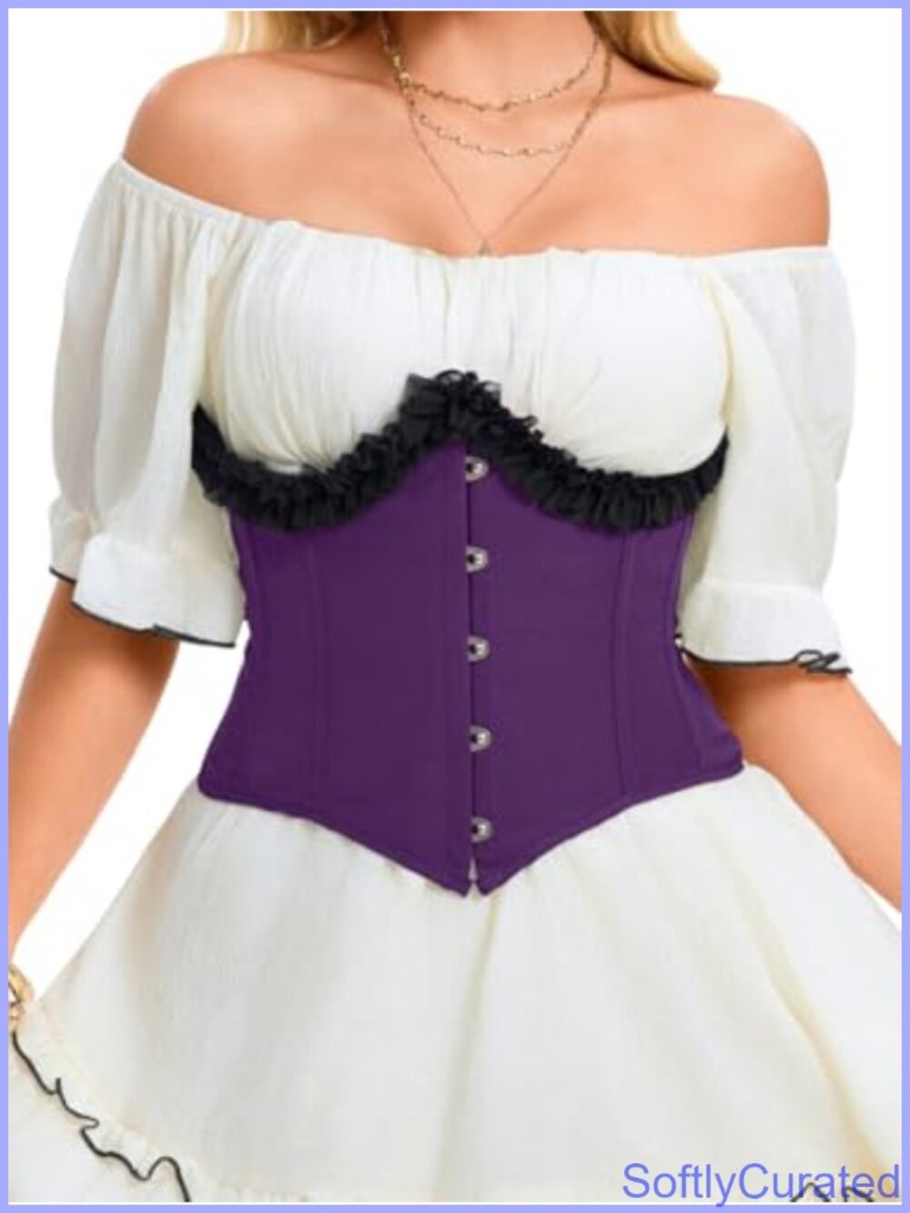 Underbust Corset Ruffle Trim Lace Up Boned Bustier 90% Polyester 10% Spandex